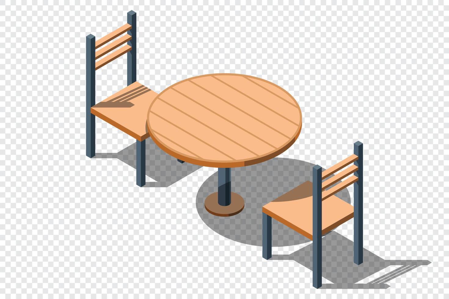 Isometric round table with chairs. Wooden round table. Isometric furniture. illustration vector