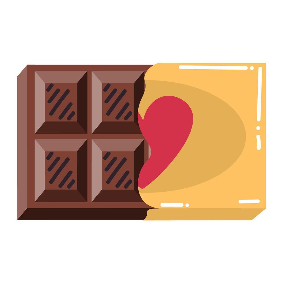 Cute cartoon chocolate bar with heart in flat style. Happy Valentines day present. vector