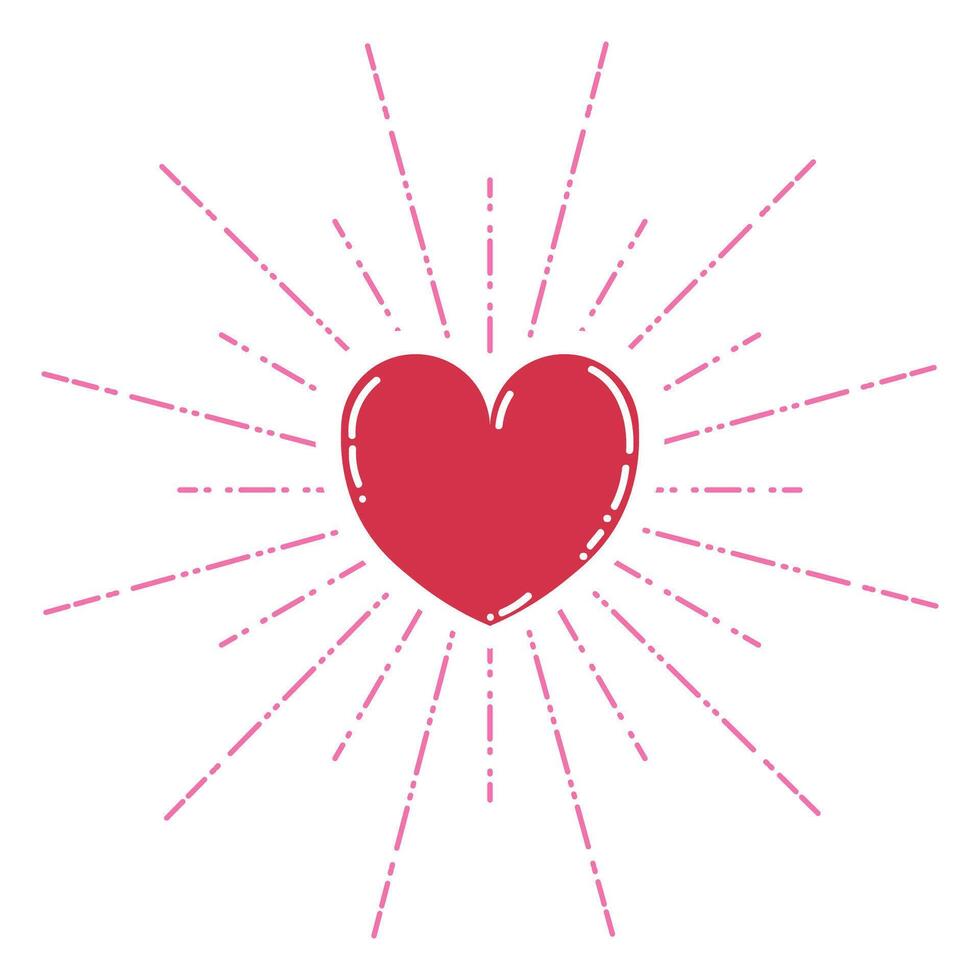 Cute cartoon shining heart in flat style. Happy Valentines day card or design element. vector