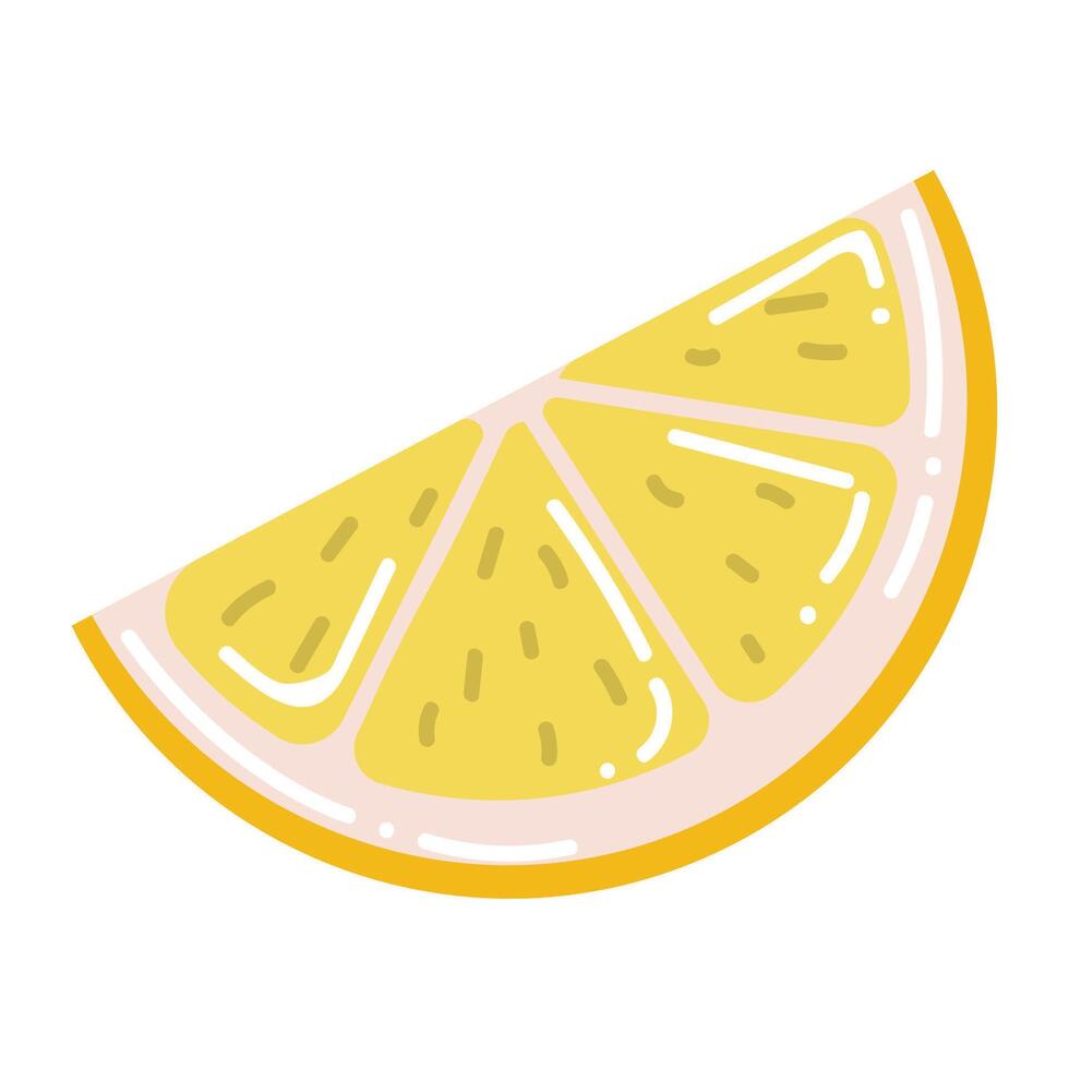Cute cartoon lemon slice in flat style. Fruit isolated on white background. vector