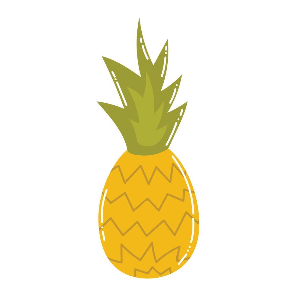 Cute cartoon whole pineapple in flat style. Summer fruit isolated on white background. vector