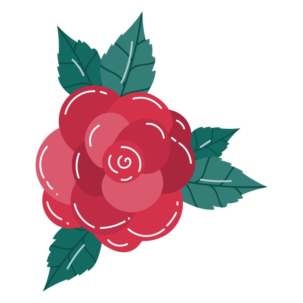 Cute cartoon rose flower in flat style. Symbol of love. vector