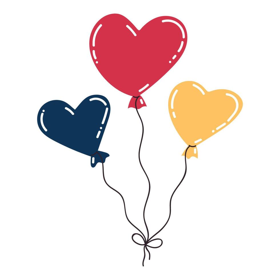Cute cartoon air balloons in the heart shape in flat style. Happy Valentines day present. vector