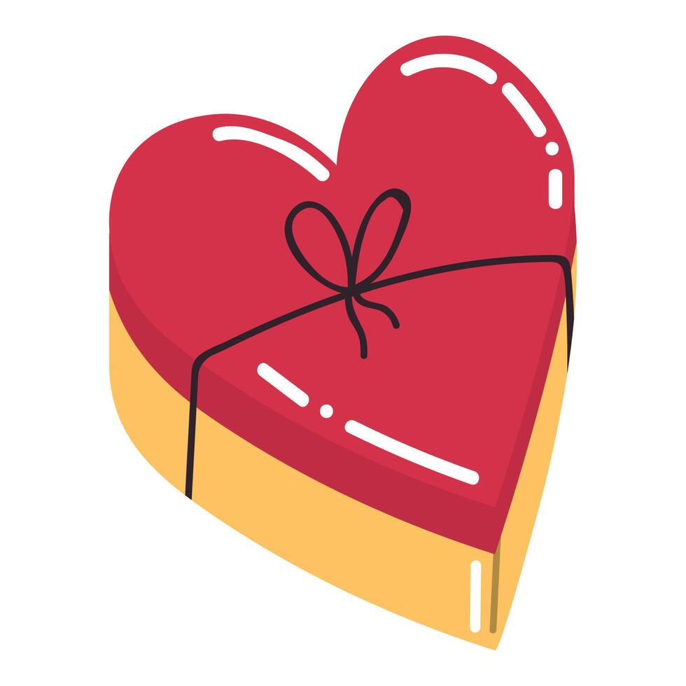 Cute cartoon heart-shaped gift box in flat style. Happy Valentines day surprise. vector