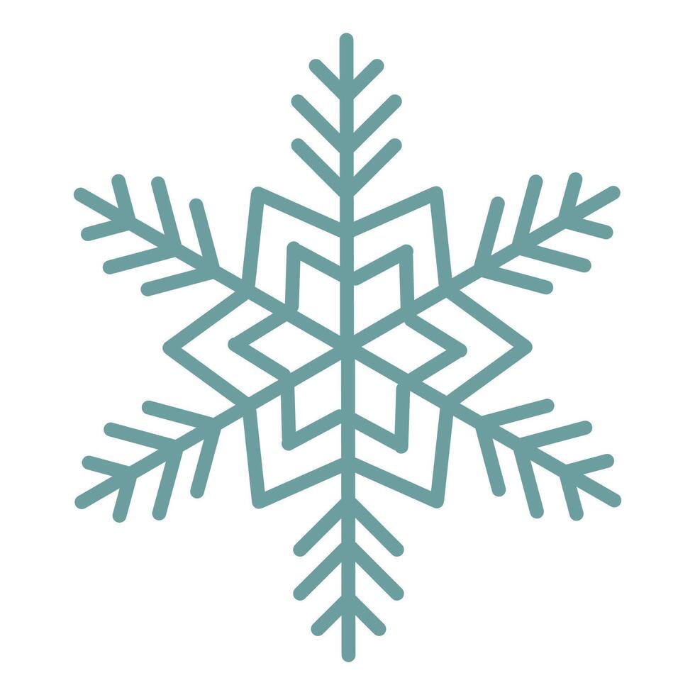 Cute cartoon blue thin line snowflake in flat style isolated on white background. vector