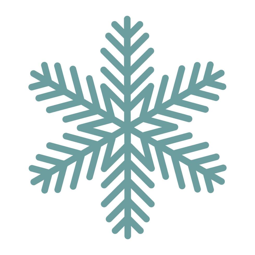 Cute cartoon blue thin line snowflake in flat style isolated on white background. vector
