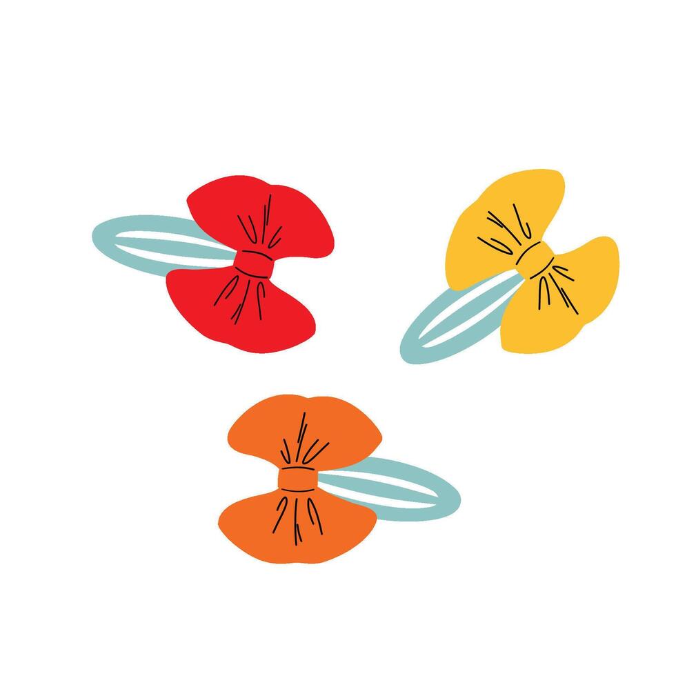 Hair clips with bows. Hairstyle accessories. vector
