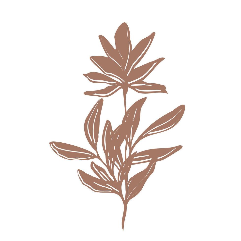 Modern minimalist illustration of a botanical bouquet, showcasing hand drawn mocha flowers and leaves with elegant silhouettes, perfect for prints or tattoo designs vector
