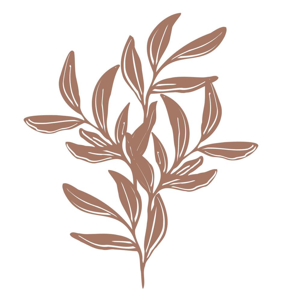 Elegant minimalist botanical artwork featuring a hand drawn bouquet of mocha flowers and leaves, with modern silhouettes celebrating organic beauty for print or tattoo applications vector