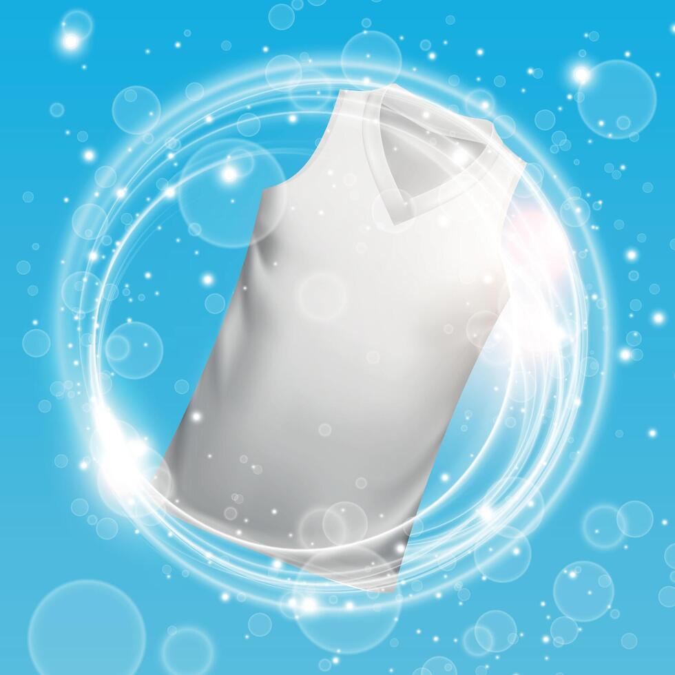 White jersey washing in water with soap bubble and Providing whiteness and deep clean. vector