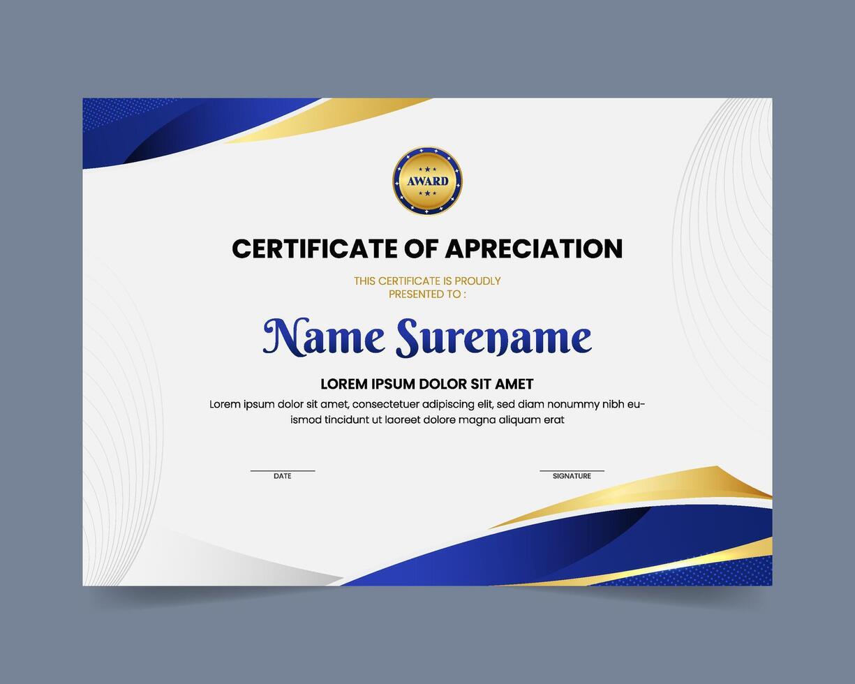 Certificate template in blue and golden vector