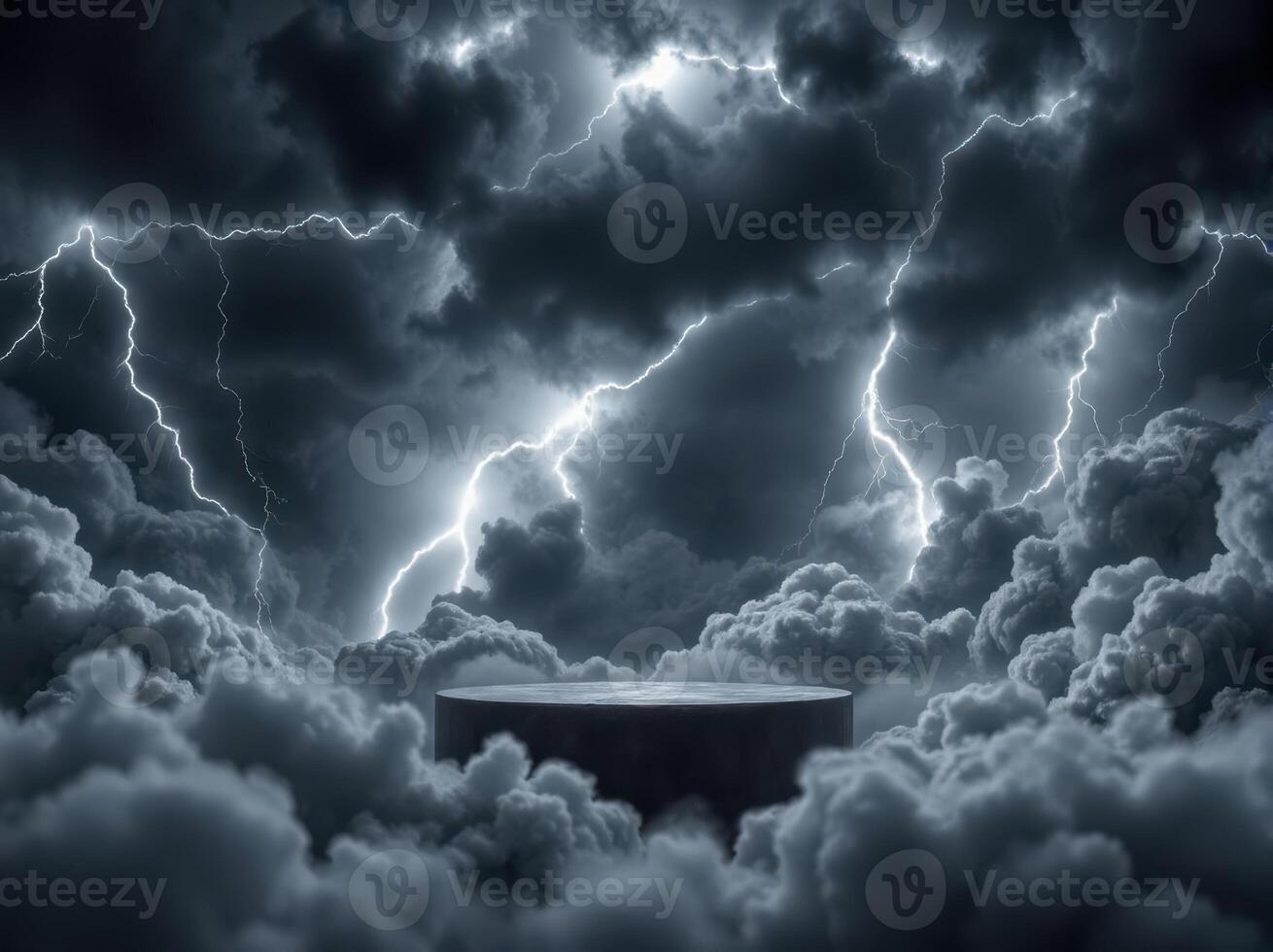 A dark cloud filled sky with lightning and clouds photo