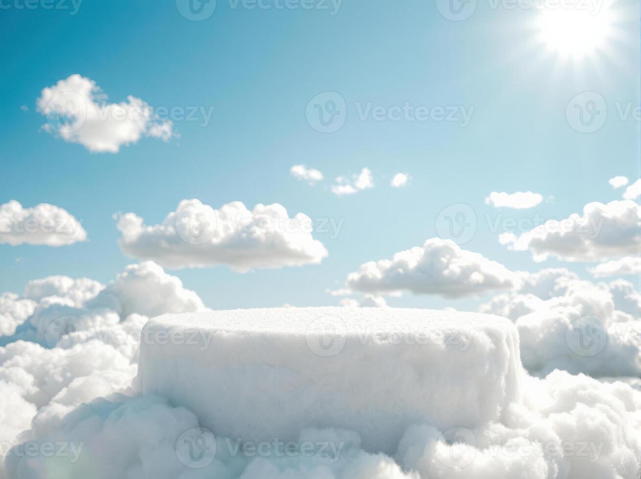 Clouds and sun in the sky over a white table photo