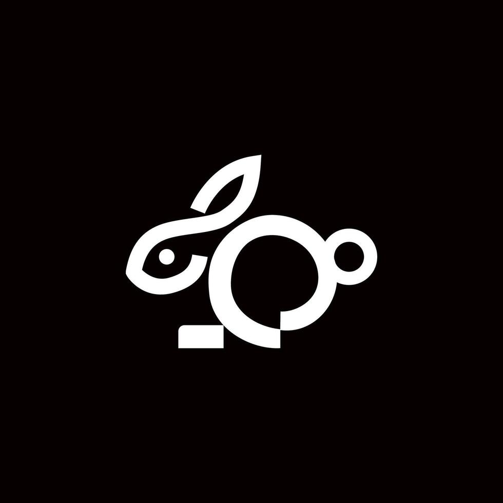 simple, minimalist, flat linear flat bold line cutout rabbit bunny logo illustration vector