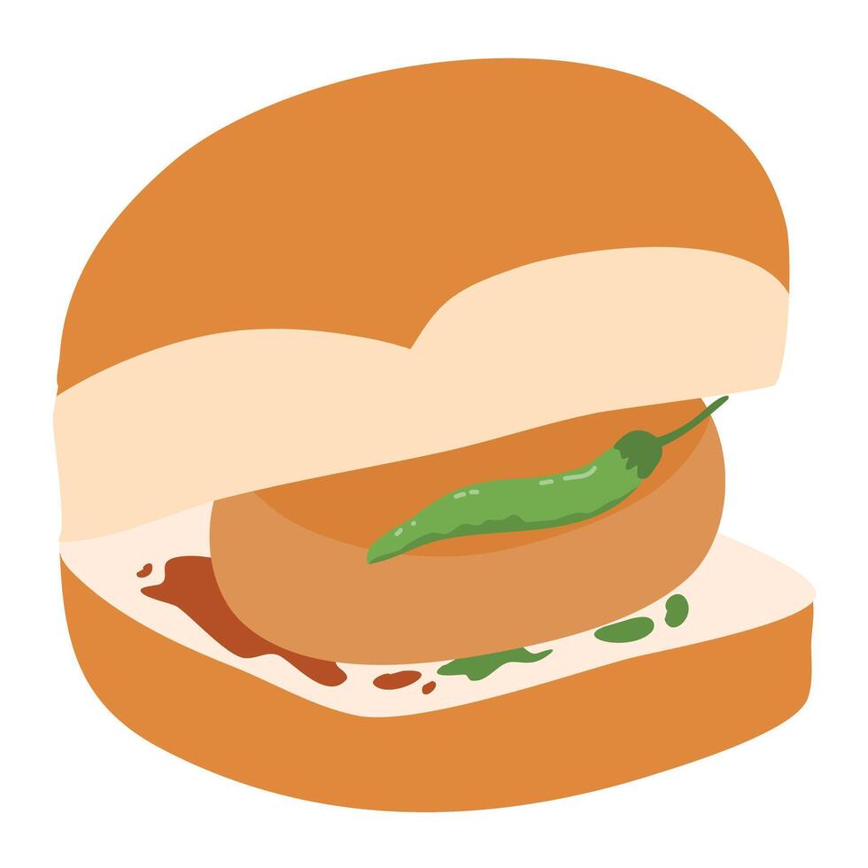 Mumbai style vada pav indian food vector
