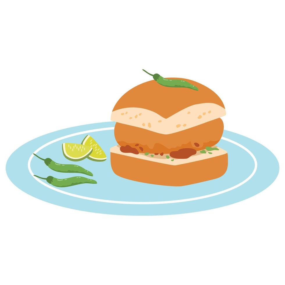 Homemade Vada Pav or Wada Pao - Indian potato sliders vector