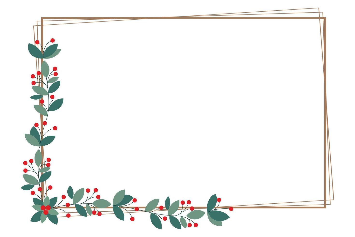 Beautiful Rectangular Frame With Red Cherry Berries And Green Leaves vector