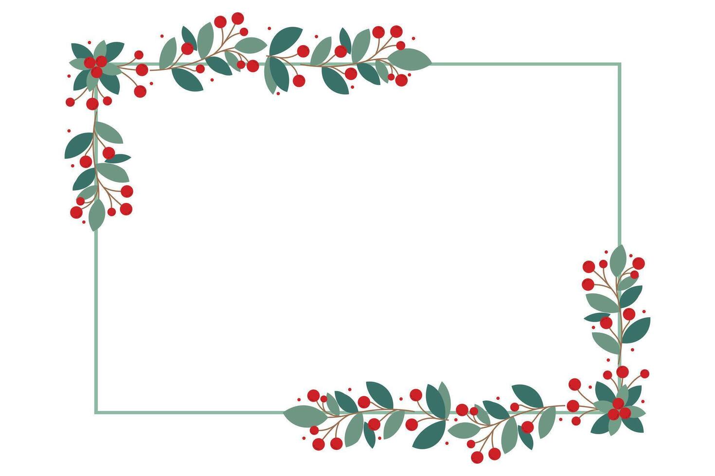 Rectangular Frame With Beautiful Red Cherry Berries And Green Leaves vector