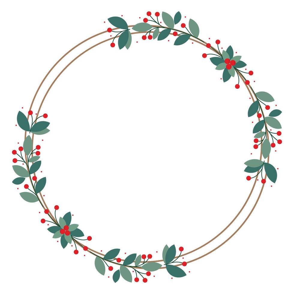 Circle Framed Or Wreath With Red Cherry Berries And Green Leaves vector