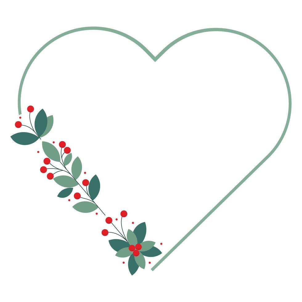 Love Border Frame With Green Leaves And Red Cherry Berries vector