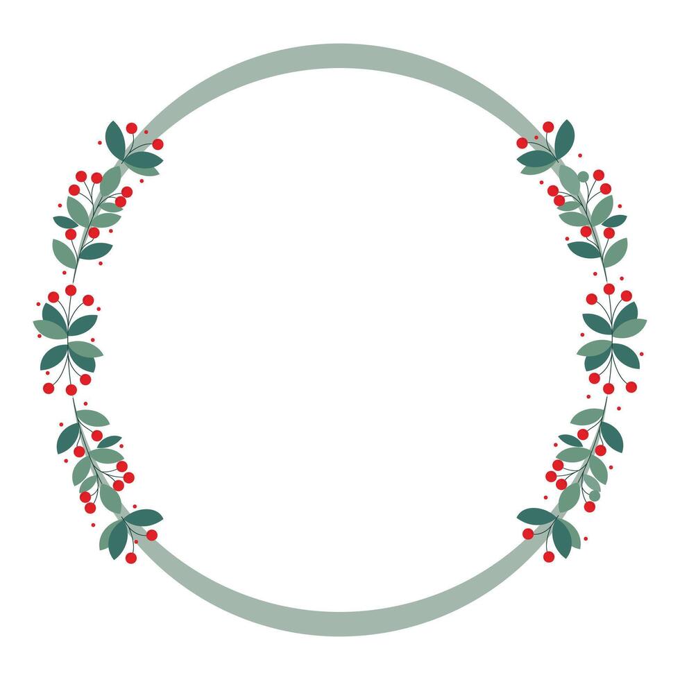 Circle Frame With Red Cherry Berries And Green Leaves vector
