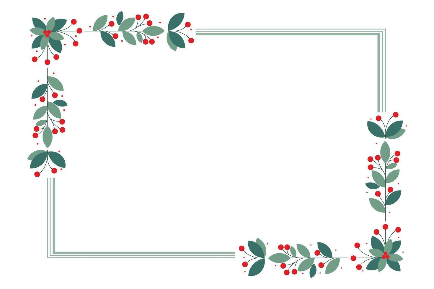 Rectangular Frame With Green Leaves And Red Cherry Berries vector