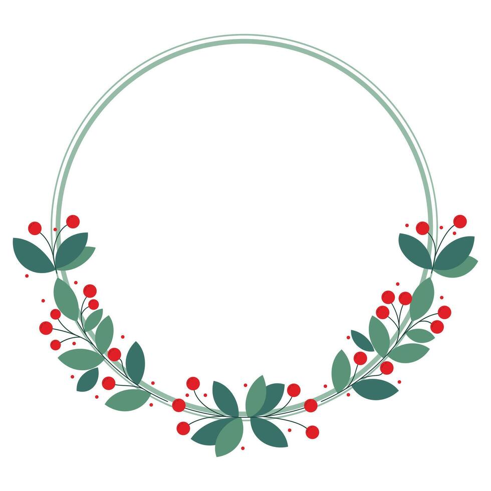 Circle Frame With Beautiful Green Leaves And Red Cherry Berries vector