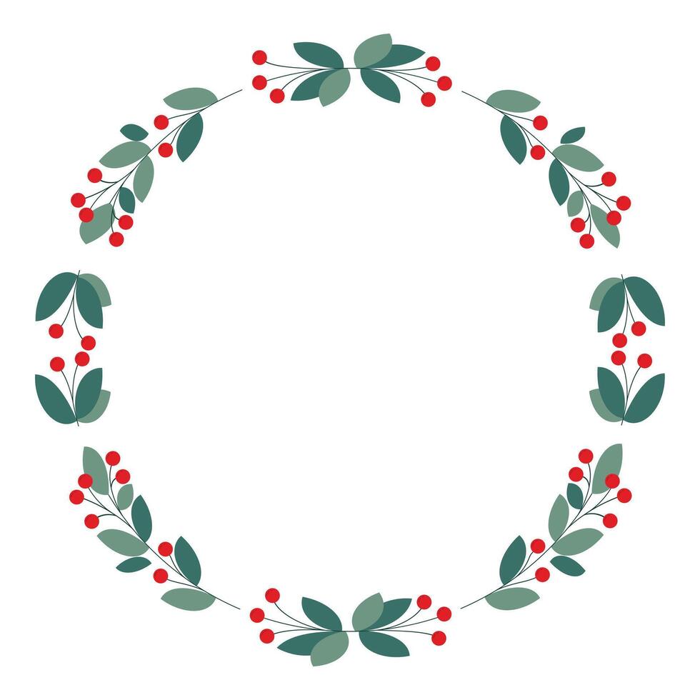 Beautiful Circle Frame Decorated With Red Cherry Berries And Green Leaves vector