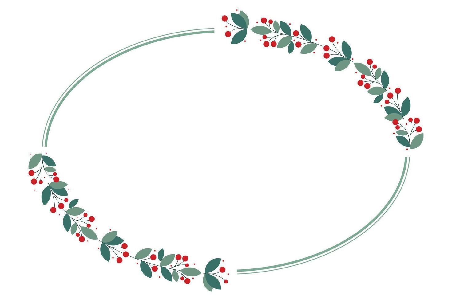 Oval Framed Or Wreath With Green Leaves And Red Cherry Berries vector