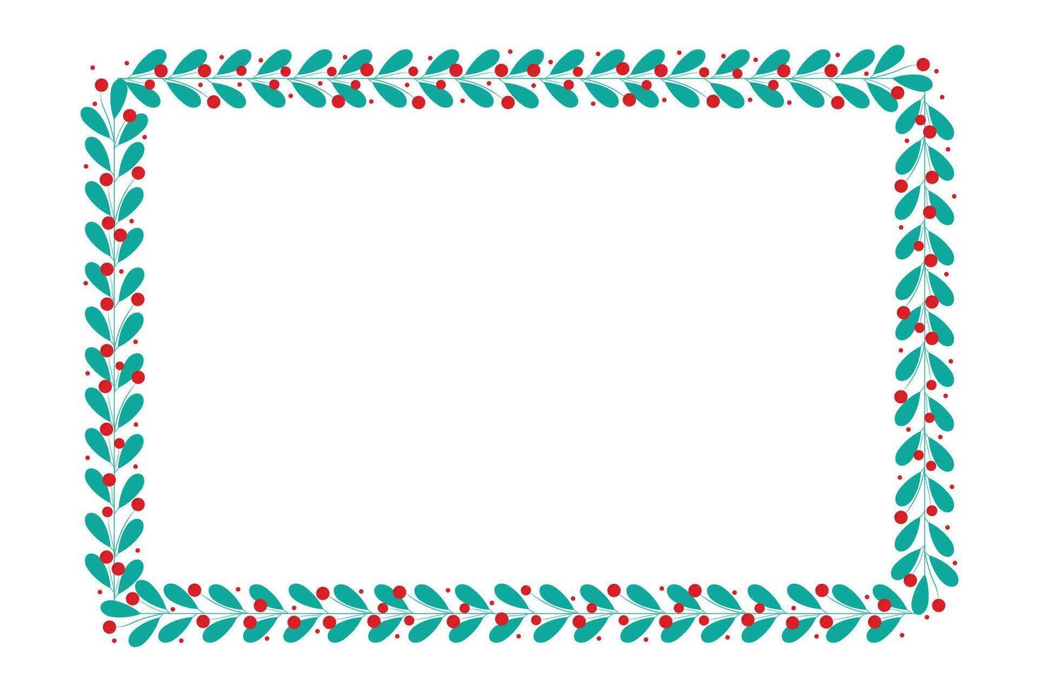 Rectangular Frame Or Wreath With Green Leaves And Red Cherry Berries vector