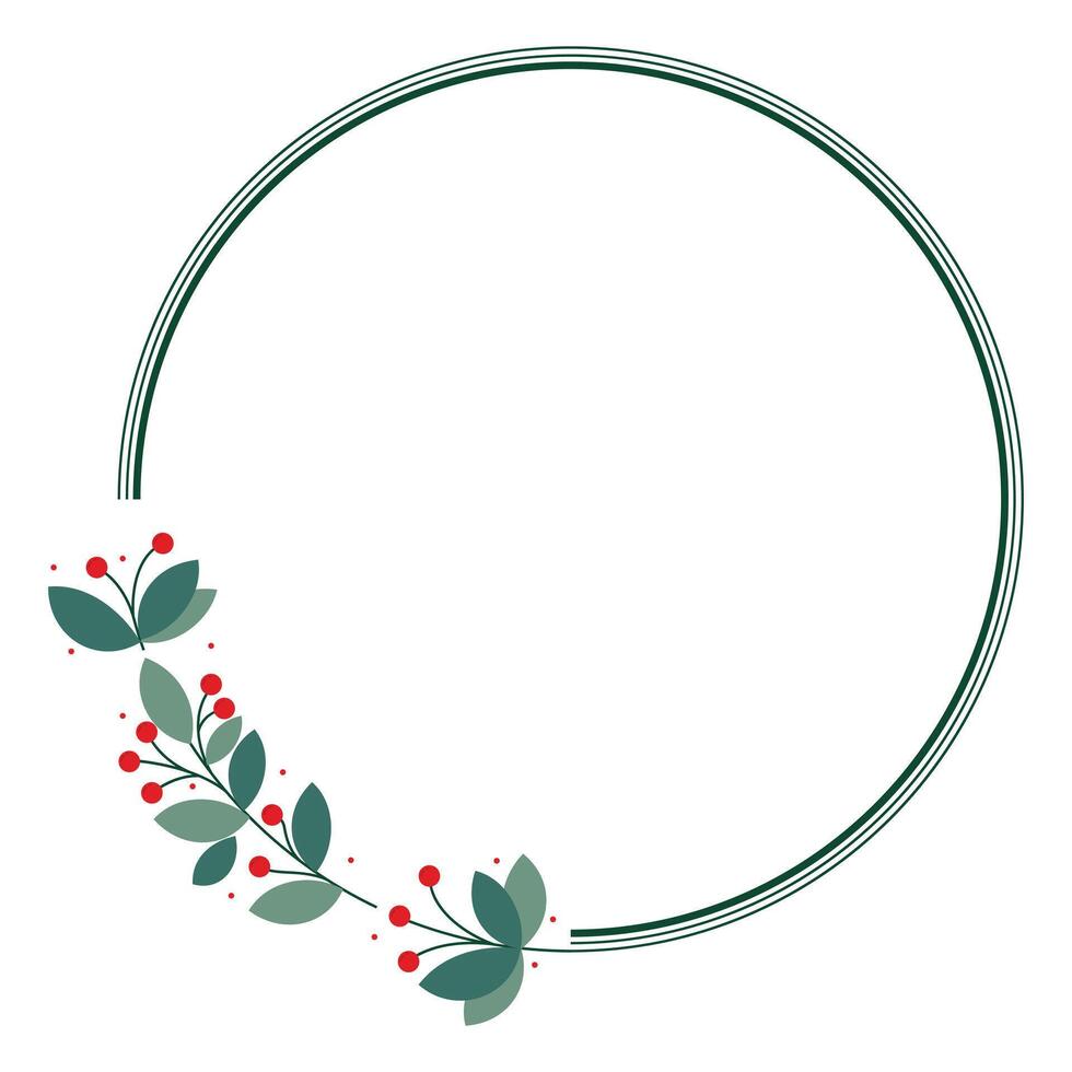 Beautiful Circle Frame With Green Leaves And Red Cherry Berries vector