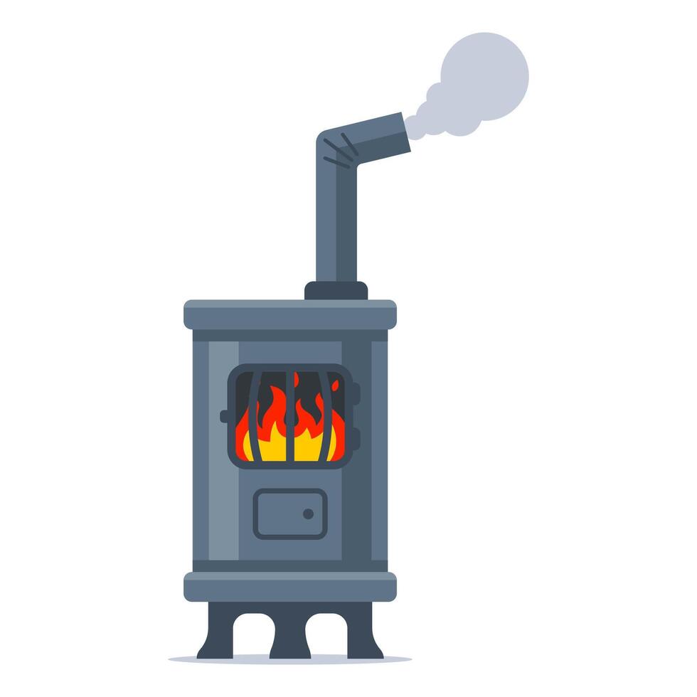 Iron stove with a pipe. vector
