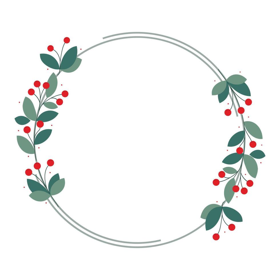 Circle Frame With Beautiful Red Cherry Berries And Green Leaves vector