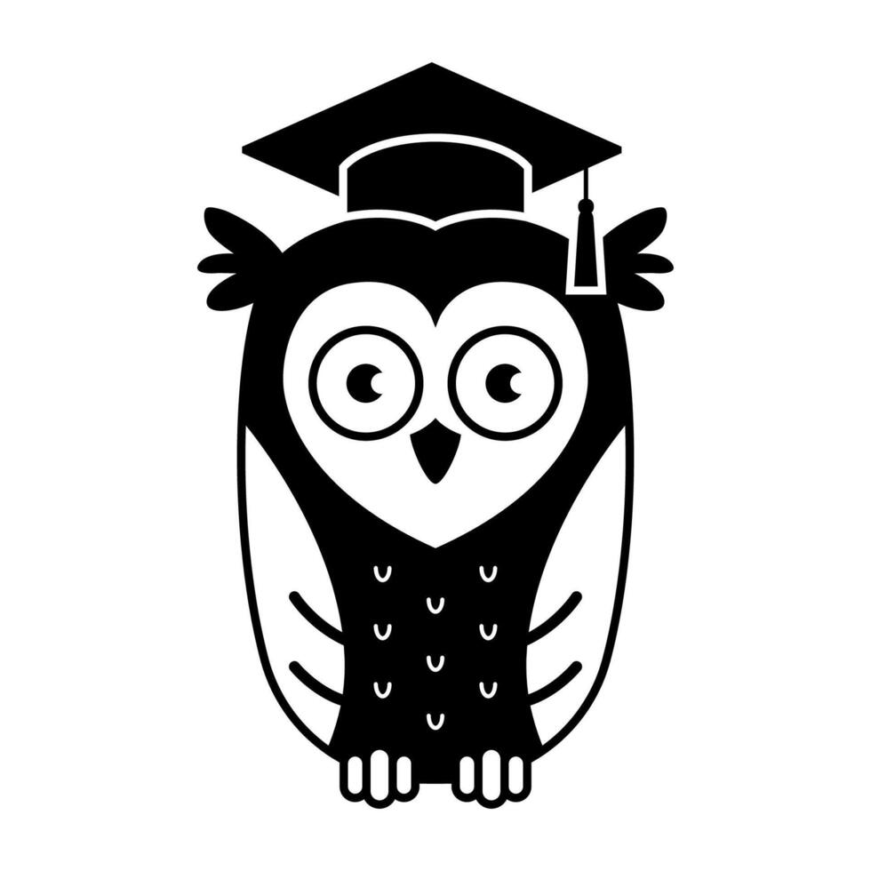 Smart owl black icon. Education symbol. vector