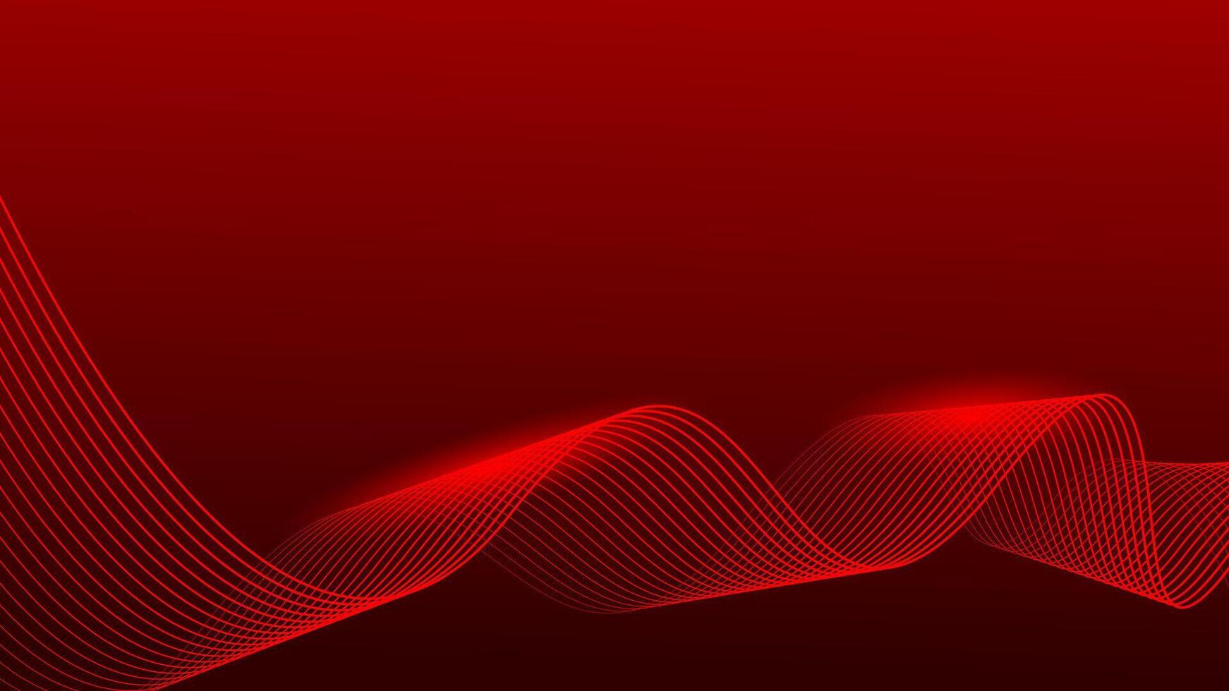 Abstract wavy lines on dark red gradient background. Dynamic flowing glowing lines background. illustration vector