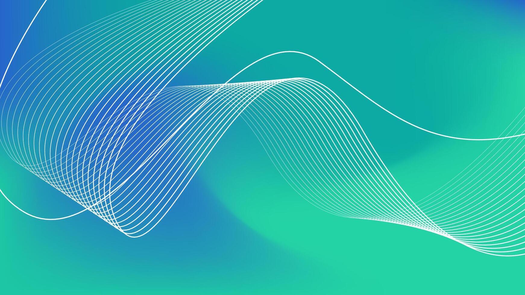 Abstract dynamic wave lines on blue green gradient background. future technology concept. vector