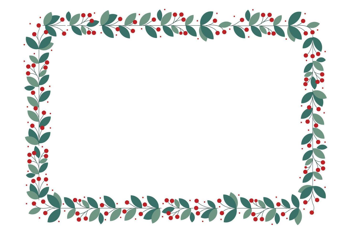 Rectangular Wreath Frame With Beautiful Red Cherry Berries And Green Leaves vector