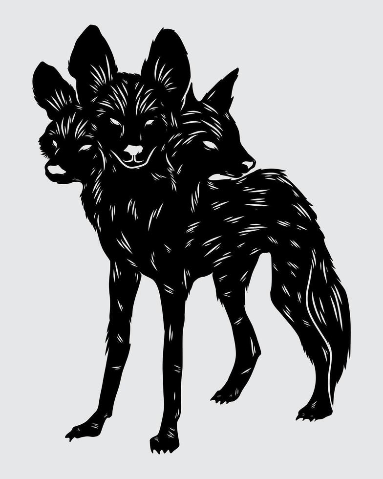 Three head black woff clip art illustration sticker tattoo t shirt design element poster print art editable vector