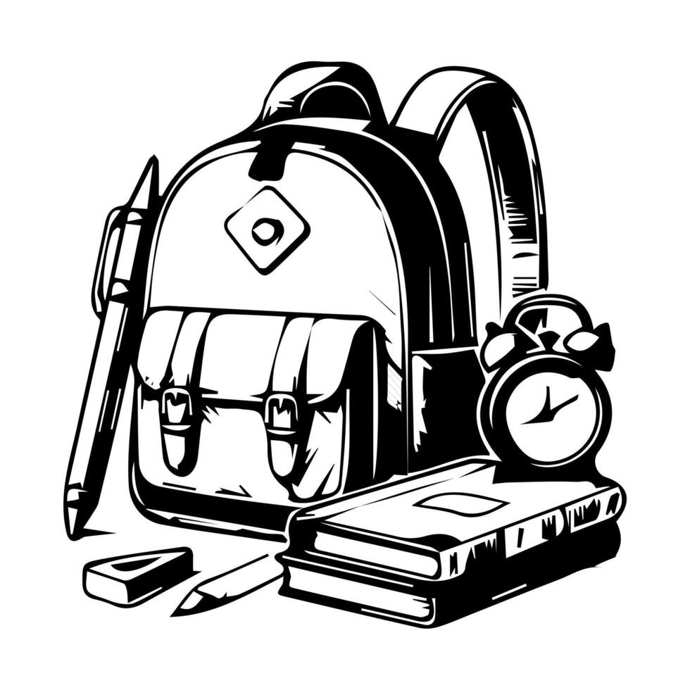 Back to school Icon Hand drawn illustration black and white vector