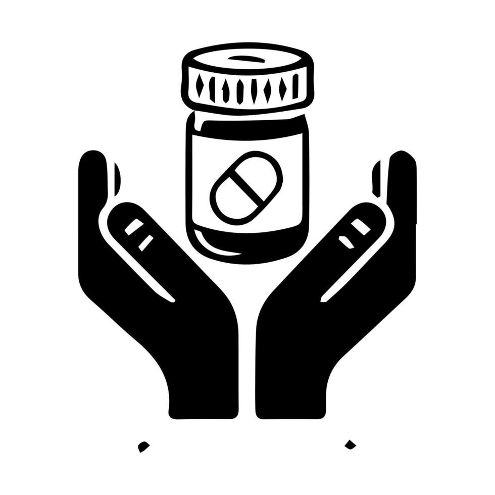 Medication Icon Hand drawn illustration black and white vector