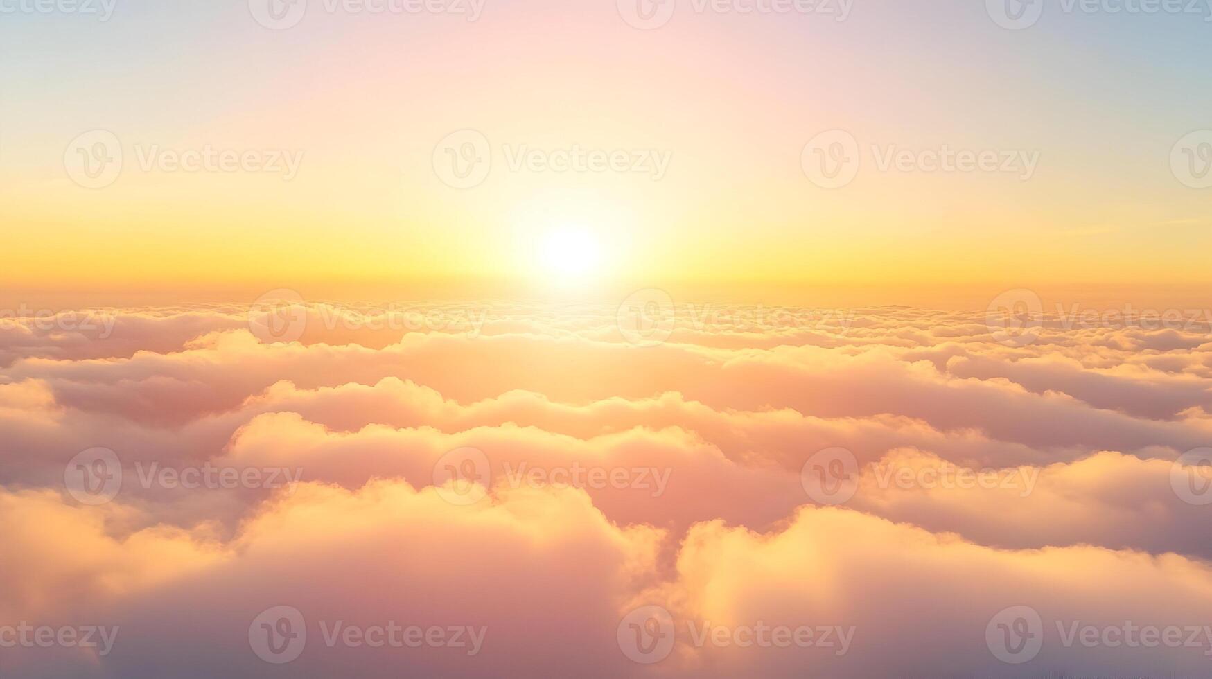 Golden sunset above fluffy clouds. photo