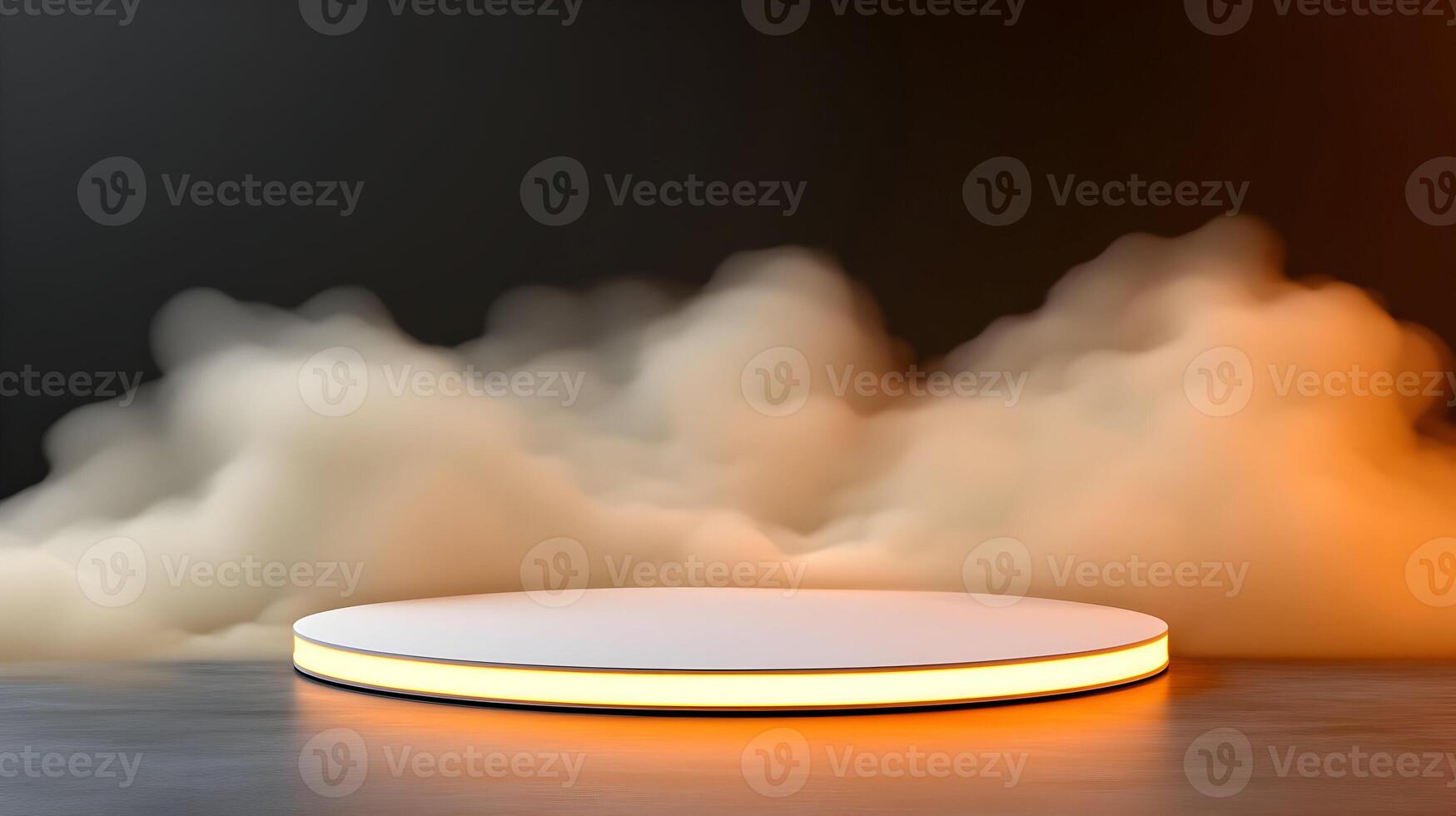 Illuminated circular platform in smoky setting. photo