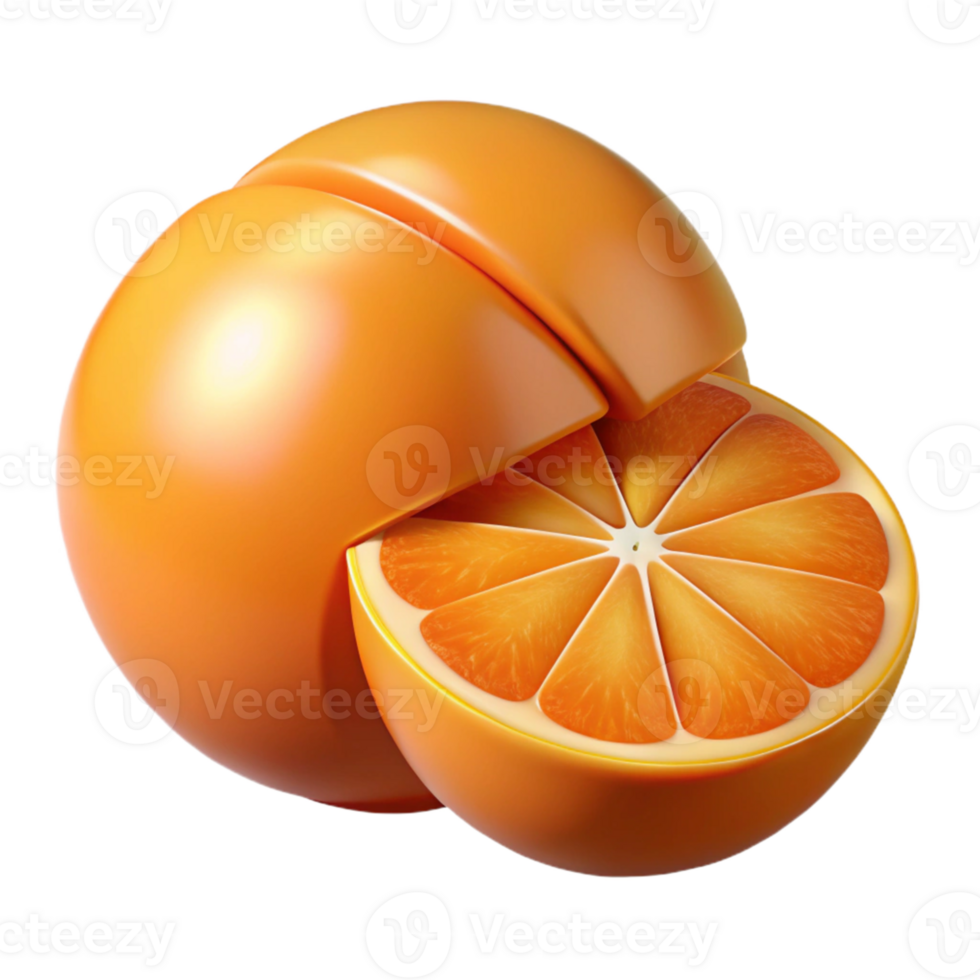 3D Render of a Juicy Orange Sliced Open png