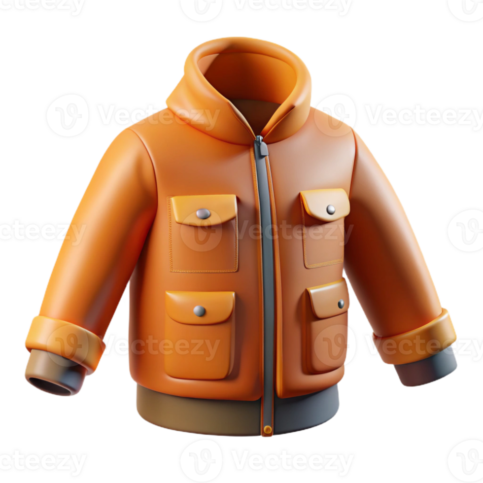 Orange 3D Render of a Hooded Jacket png