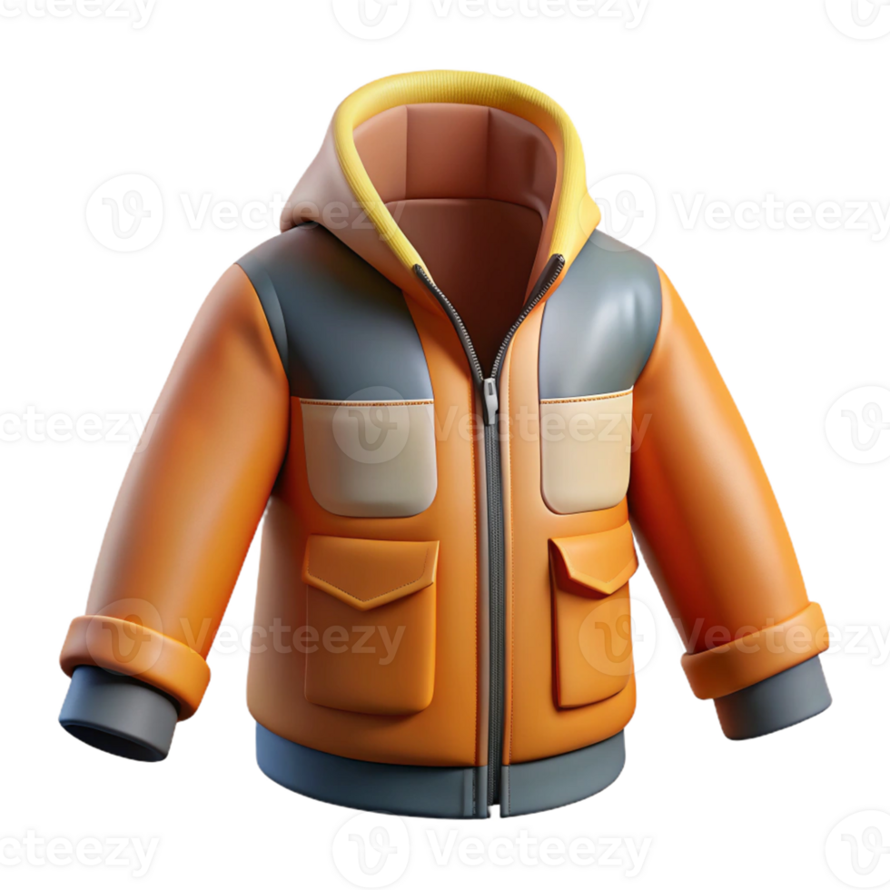 Orange Hooded Jacket 3D Render png