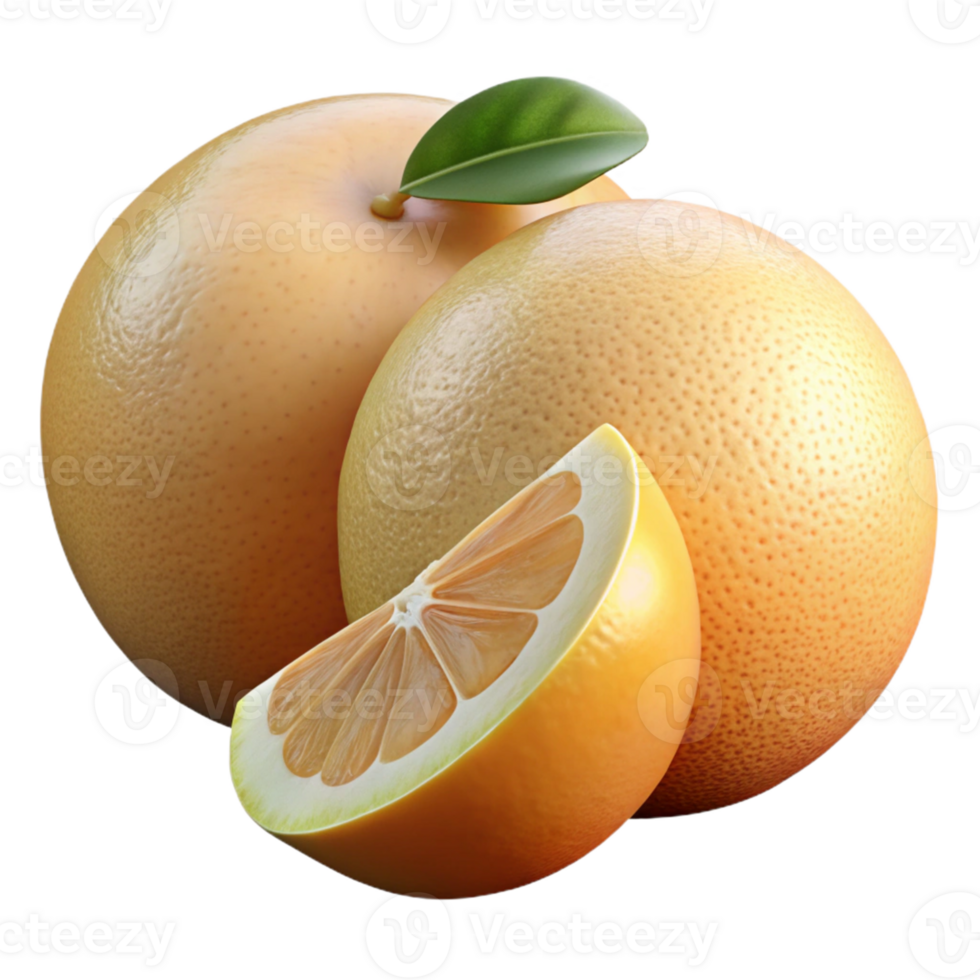 3D Grapefruit Illustration Two Whole Fruits and Slice png