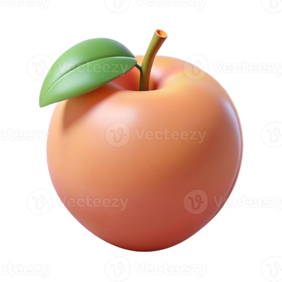 3D Render of a Peach with Leaf png