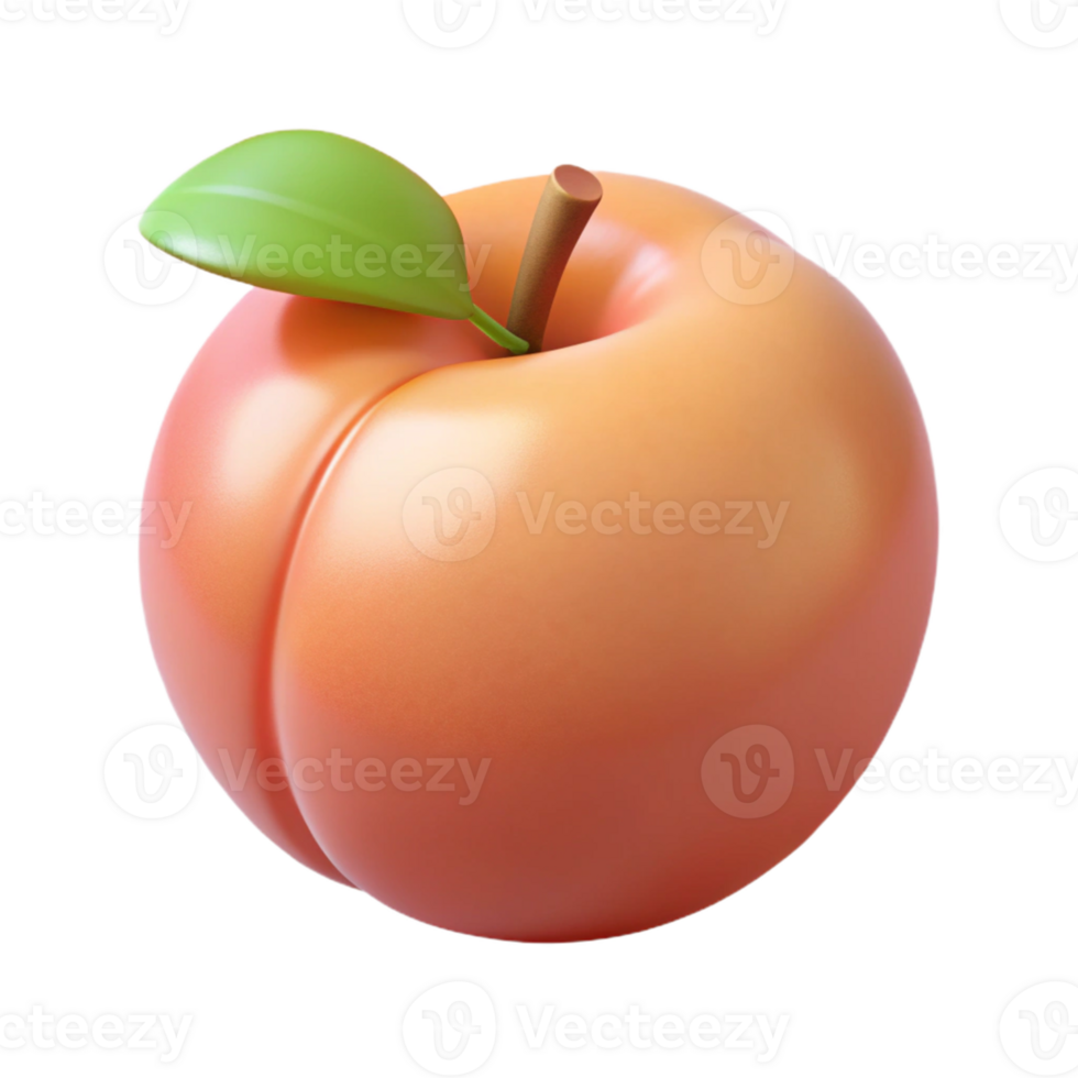 3D Render of a Peach with Leaf png