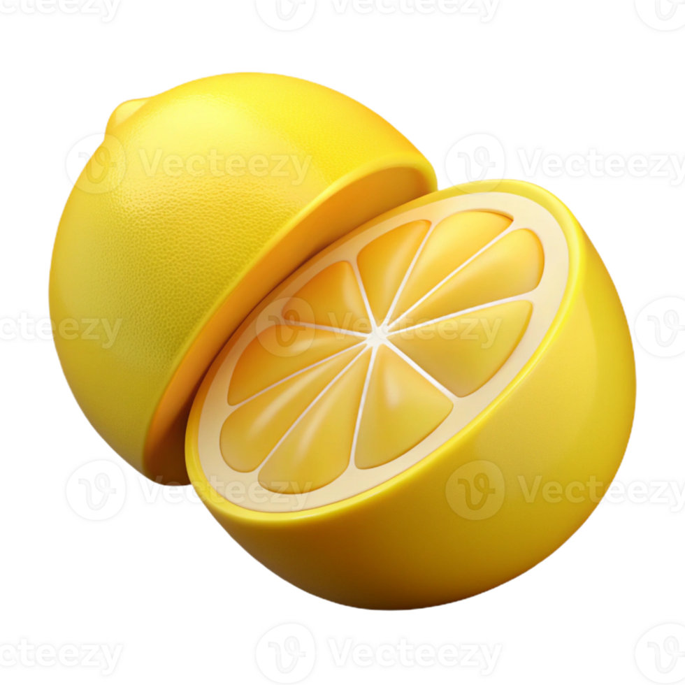 3D Lemon Illustration, Sliced Citrus Fruit png