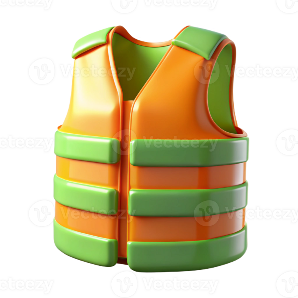 Orange and Green Life Vest 3D Render png
